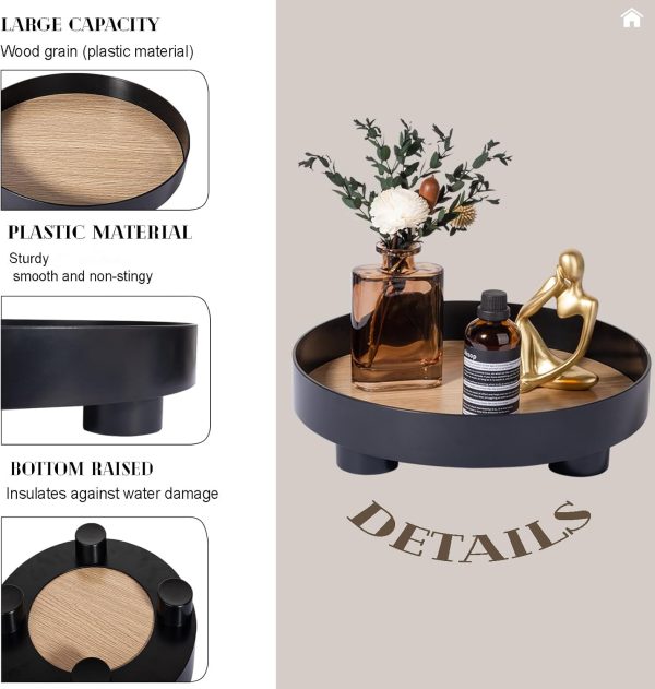 wholesale direct decorative tray coffee table tray round trays for home decor bathroom counter tray perfume organizer for dining table, dresser, kitchen,12 inch, black bulk purchase at factory prices