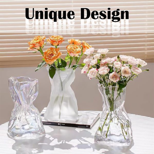 oem/odm services 6 inch small glass flower vase, irregular clear flower vases for centerpiece table indoor desk decor, modern art decorative vase for home office wedding bookshelf housewarming gift affordable bulk deals