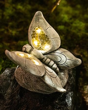 dropship from factory garden statue dragonfly,solar dragonfly decor for outdoor,resin dragonfly figurine with solar light for patio,balcony,yard,lawn ornament,perfect garden gift mass production supply