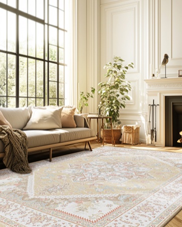 global sourcing bestsweetie area rugs 5x7 rug for living room, washable rug 5x7, non slip water repellent floor carpet, low pile soft vintage rug for bedroom dining room indoor-cream/light yellow/brown/blue/pink/pink oem/odm services