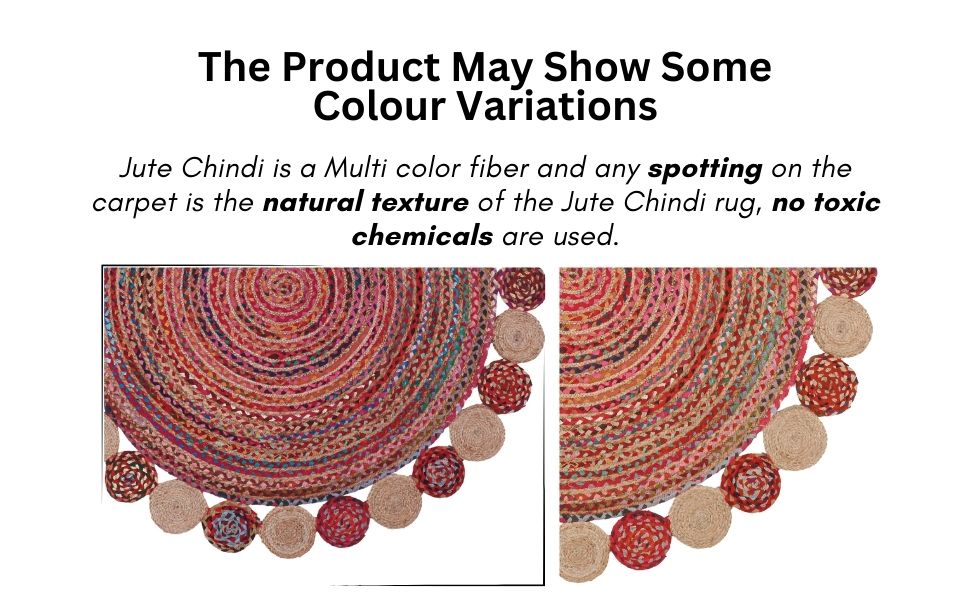 manufacturer direct 4' round handwoven jute chindi area rug - colorful boho rugs for living room - hand braided multicolor bohemian rug for farmhouse, bedroom, dining room, classroom, hallway, kitchen, office trade price