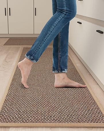 manufacturer direct kitchen mat set of 2 pcs, cushioned non slip rugs for kitchen floor, absorbent runner comfort standing mats washable for kitchen, office, home (brown, 17.3