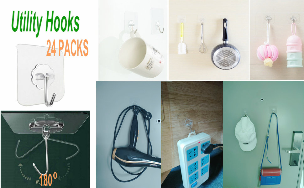competitive pricing 24 pack wall hooks for hanging 33lb(max) heavy duty self adhesive hooks transparent waterproof sticky hooks for keys bathroom shower outdoor kitchen door home improvement utility hooks one-stop wholesale