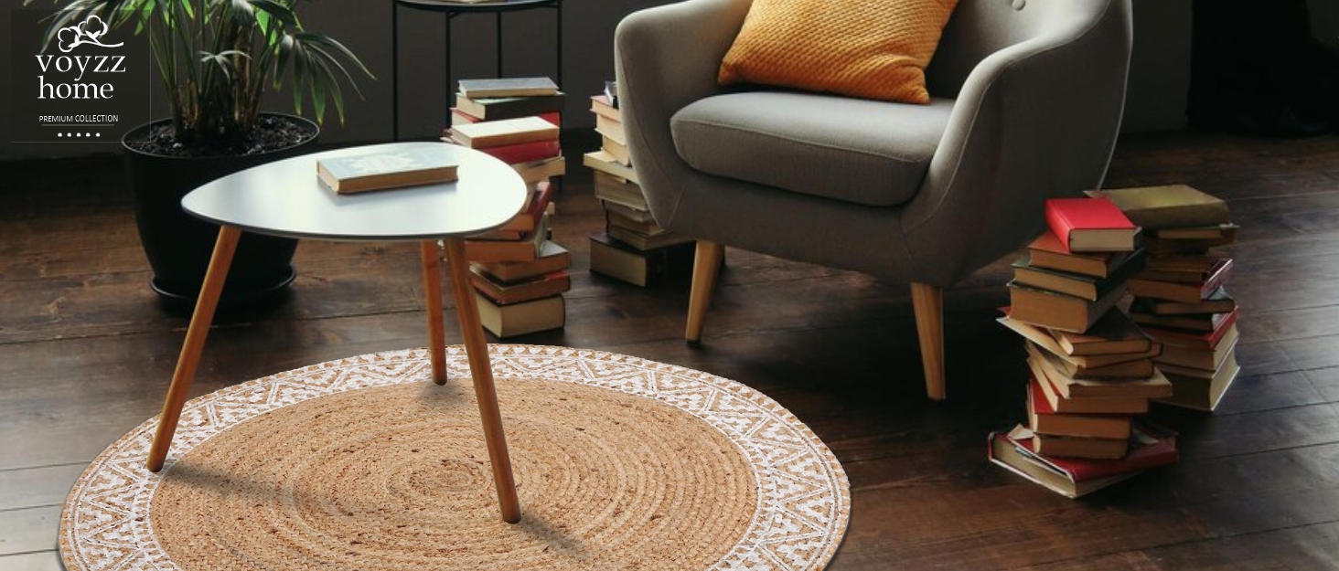 manufacturer direct voyzz home jute braided runner area rug, 6x9-feet rectangular printed jute rug natural handmade jute area rug for entryways living room bedroom farmhouse vintage decor trade price