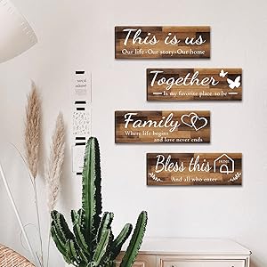 bulk purchase 4 pieces home wall signs, this is us/together/bless this home/family wall decor for living room bedroom, rustic wooden farmhouse wall art , 4.7 x 13.8 inch(brown) trade price