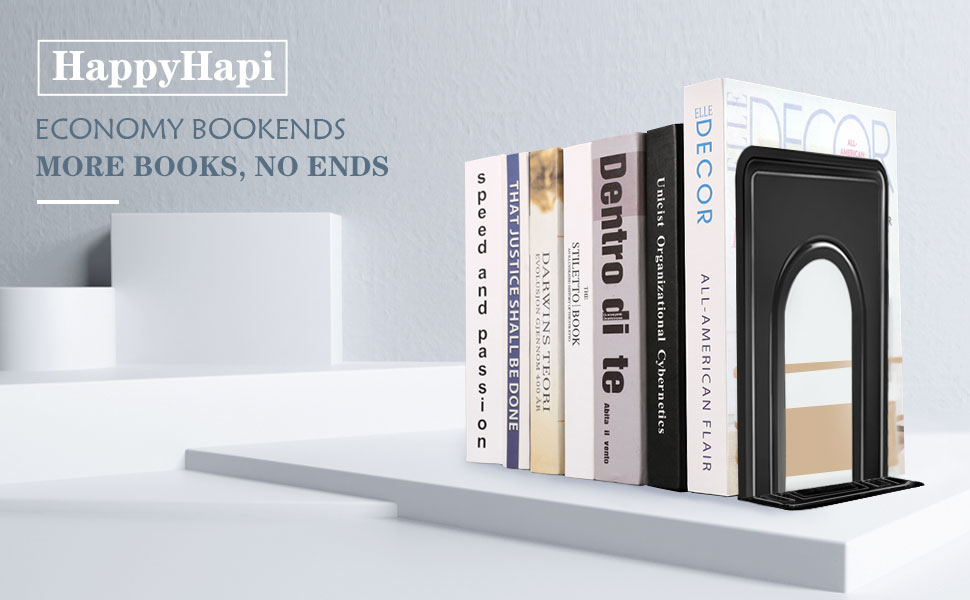 supplier direct happyhapi book ends, bookends, metal bookend for shelves, non-skid book end to hold books, black book stopper/holder for office home kitchen, 5.7x 4.9 x 6.5 in, 3 pair(6 pcs, large) wholesale prices