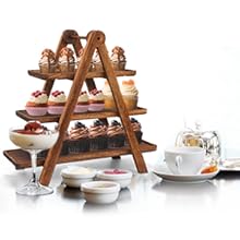 wholesale direct manspdier wood 3 tier serving tray three tiered cupcake stand, rectangle serving platter wooden farmhouse, party serving brown decorative tray decor bulk purchase at factory prices