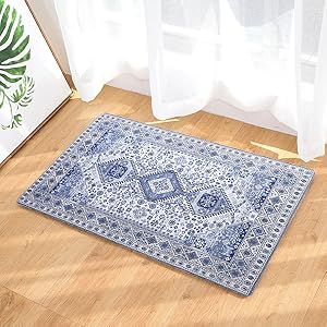 global sourcing area rug non-slip 2'x3' blue printed mini throw rugs washable low-pile entryway rug doormat for indoor front entrance kitchen bathroom bedroom living room nursery oem/odm services