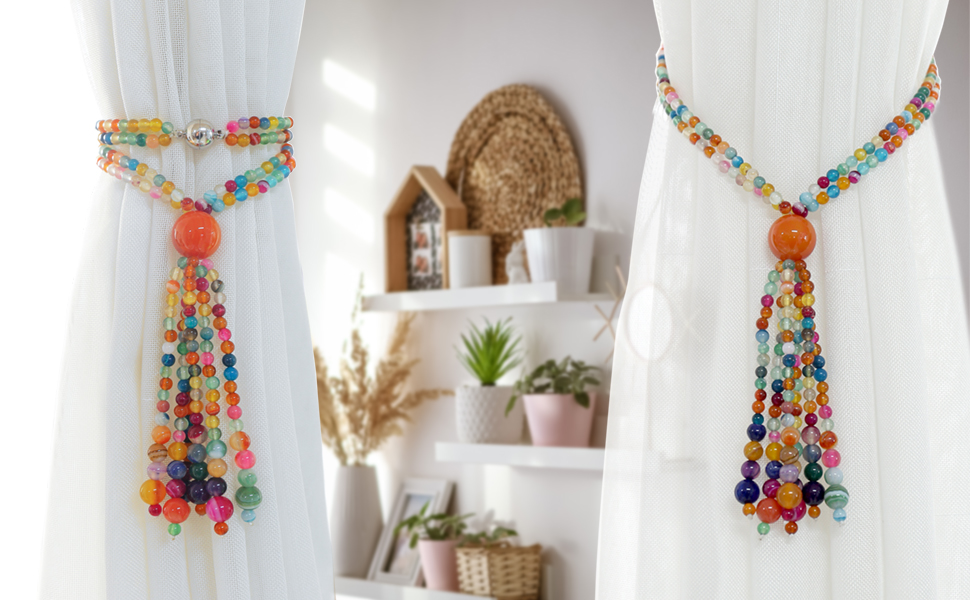 bulk purchase magnetic curtain tiebacks, 2 pack colorful agate tassel curtain drapery holdbacks, boho curtain ties for home office decorative factory discount