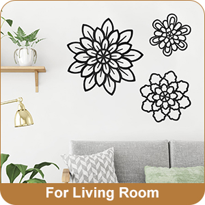 factory direct moxweyeni 3 pieces metal flowers wall decoration, metal rustic wall art decoration farmhouse wall decorations multiple floral hanging decoration for bathroom home office(black, modern style) volume discount