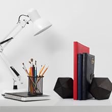 supplier direct ambipolar geometric decorative ball shaped bookends, modern cast iron black bookends for office desk, book shelf, room decor, home office, book stand or organizer, set of 2. antique black wholesale prices