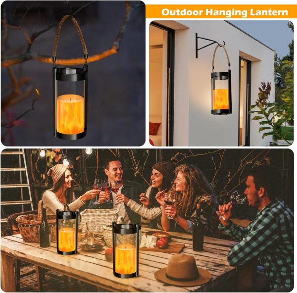 custom wholesale vintage lantern glass retro lantern led flickering flameless candle battery powered camping lamp hemp rope hanging lanterns non-solar light 2 pack oem/odm services