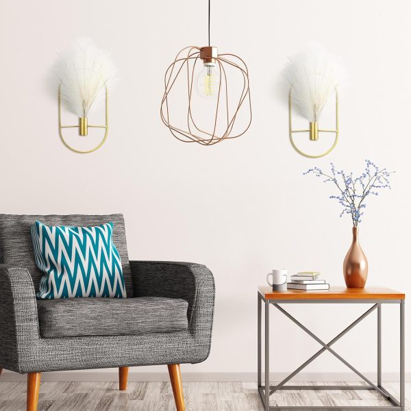factory direct peryiter 2 pcs boho wall decor gold wall art hanging planters with artificial pampas wall mounted metal wall decor modern home decor display wall art bedroom bathroom living room(oval) volume discount
