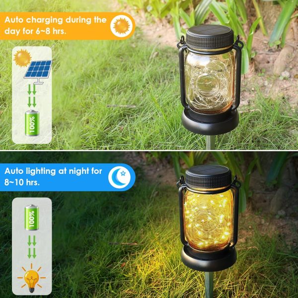 custom wholesale mlambert 4 pack solar hanging lantern with stakes, outdoor waterproof solar mason jar fairy string lights decorative vintage glass lamp-warm white oem/odm services
