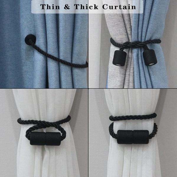 bulk purchase 6 pack black strong magnetic curtain tiebacks outdoor elegant decorative tie backs modern rope tiebacks for drapes window curtain holdbacks for draperies factory discount