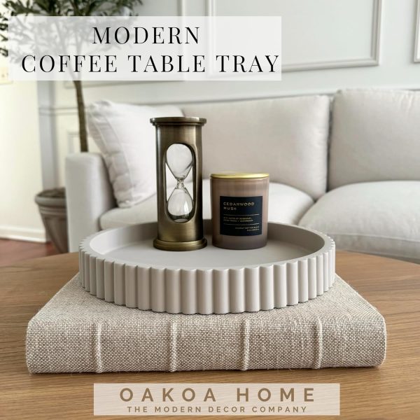 wholesale direct oakoa round decorative tray for coffee table tray decor - concrete round tray home decor tray - coffee table decor - table trays decorative - centerpiece tray bulk purchase at factory prices