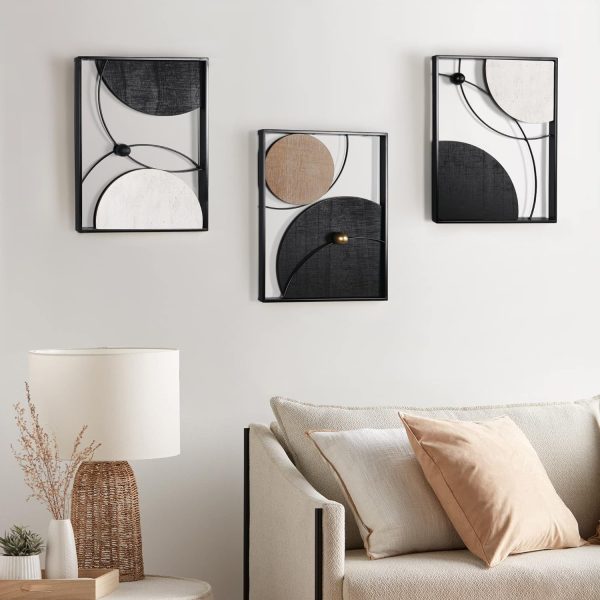 factory direct oakrain 3 pack metal wall art - abstract planet & orbit lines minimalist modern wall decor for living room, bedroom, office, entryway (11.8 x 15.7 x 0.47 inches) volume discount
