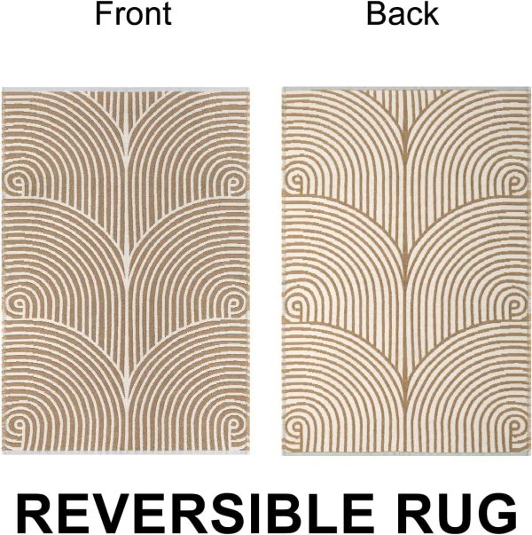 global sourcing tiffasea cotton reversible area rug, 2’x3', tan, machine washable, indoor outdoor, modern geometric pattern, perfect for high-traffic areas oem/odm services