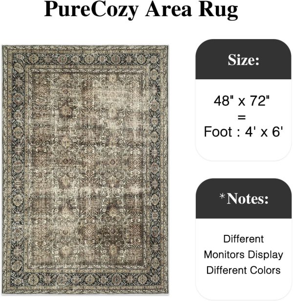 manufacturer direct vintage area rug 4x6 brown bedroom rug indoor kitchen washable living room carpet tribal distressed rug retro accent throw rug for office dining room bathroom faux wool trade price