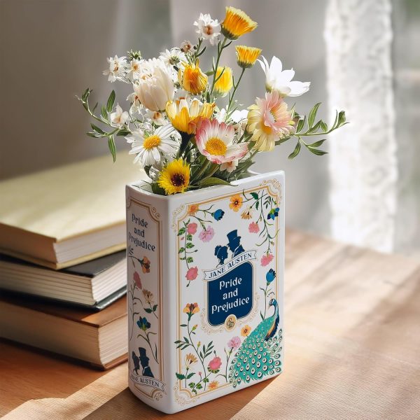 oem/odm services h&h pride and prejudice book vase for flowers - large ceramic book planter pot - jane austen bookish decor - top #1 pride and prejudice gifts and book vases - bookshelf vase for flowers - 2024 edition affordable bulk deals