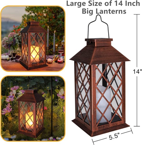 custom wholesale [2 pack] take me 14" solar lantern outdoor garden hanging lantern waterproof led flickering flameless candle mission lights for table,outdoor，mothers day gifts mom wife oem/odm services