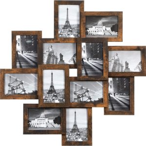 bulk purchase songmics 4x6 collage picture frames, 12-pack picture frames collage for wall decor, photo collage frame, multi picture frame set with glass front, assembly required, rustic brown trade price