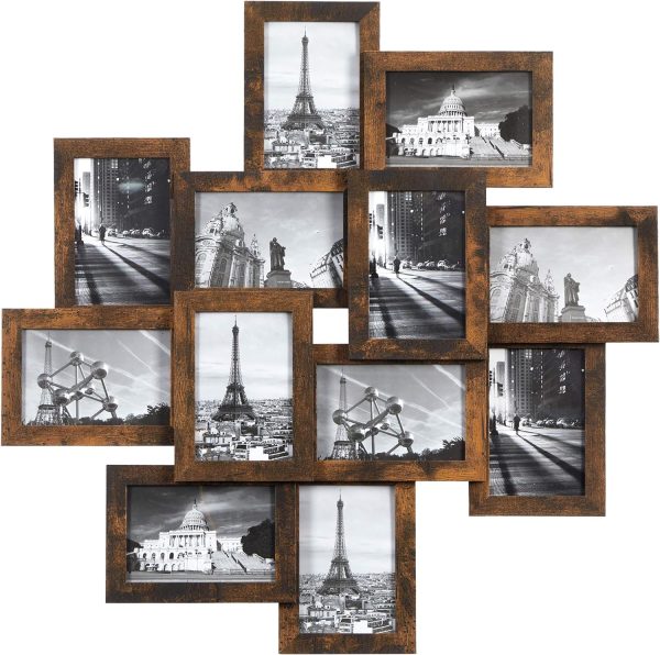 bulk purchase songmics 4x6 collage picture frames, 12-pack picture frames collage for wall decor, photo collage frame, multi picture frame set with glass front, assembly required, rustic brown trade price