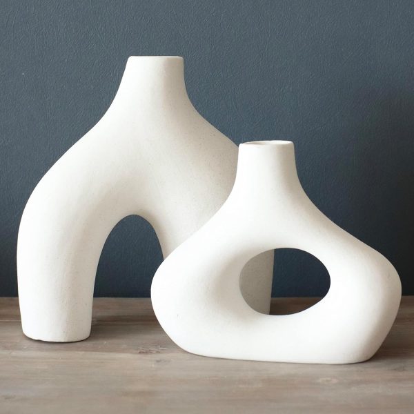 oem/odm services carrot's den donut vase, set of 2 - minimalist nordic, white ceramic hollow donut vase decor | table centerpiece, olive plant, wedding, living room, bookshelf, office, modern home, entryway, console affordable bulk deals