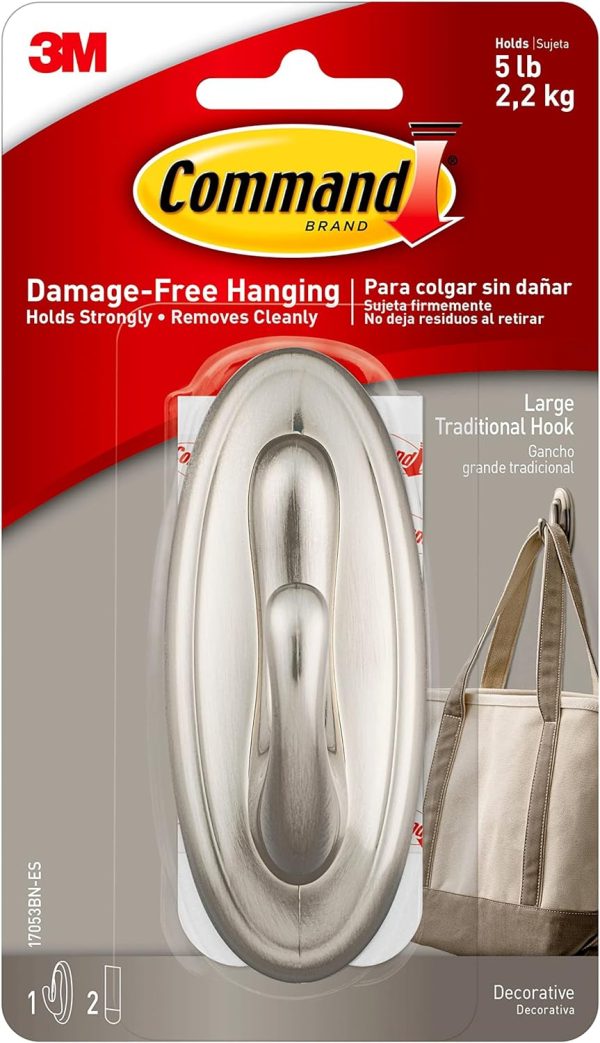 competitive pricing command 5 lb large brushed nickel color hooks, 1 hook and 2 command strips, damage free coat hooks with adhesive strips, traditional hooks for hanging christmas decorations one-stop wholesale