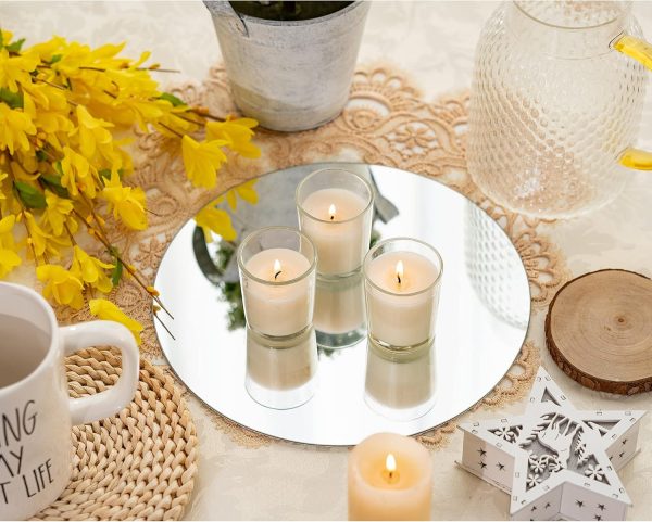 wholesale direct muzilife 10" round mirror candle plate set, 2 mm circle tables mirror trays - box of 12 glass candle plate set for table wedding centerpieces, party, festivals decor bulk purchase at factory prices