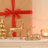 dropship from factory 2pcs resin reindeer figurines for christmas decor gold tabletop reindeer statues small decorative deer figurines for indoor christmas tabletop mantle decorations mass production supply