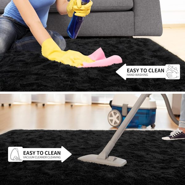 global sourcing tepook super soft fluffy rug for bedroom, modern shaggy rug fuzzy kids rug for living room, plush indoor nursery home decor rug with non-slip bottom, black, 4 x 6 feet oem/odm services