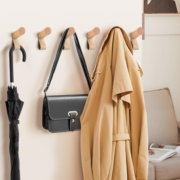competitive pricing 6 pack wood wall hooks, wooden coat hooks wall mount, heavy duty robe hat hooks for wall, decorative rustic coat rack hangers for hanging clothes towels guitar backpacks purses one-stop wholesale