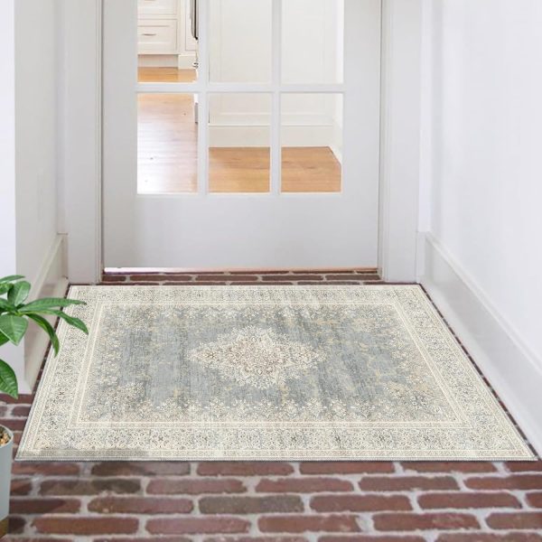 global sourcing 2x3 rug small washable rug distressed thin indoor entryway vintage rug low-pile floor carpet for entrance bedroom kitchen bathroom beige grey oem/odm services