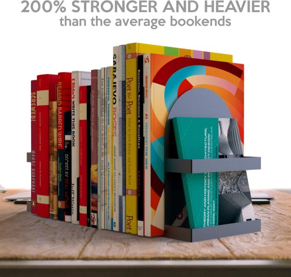 supplier direct iron arch modern and decorative bookends for heavy books, 200% stronger & heavier than the average bookends, large bookends with matching bonus storage cup (carbon black) wholesale prices