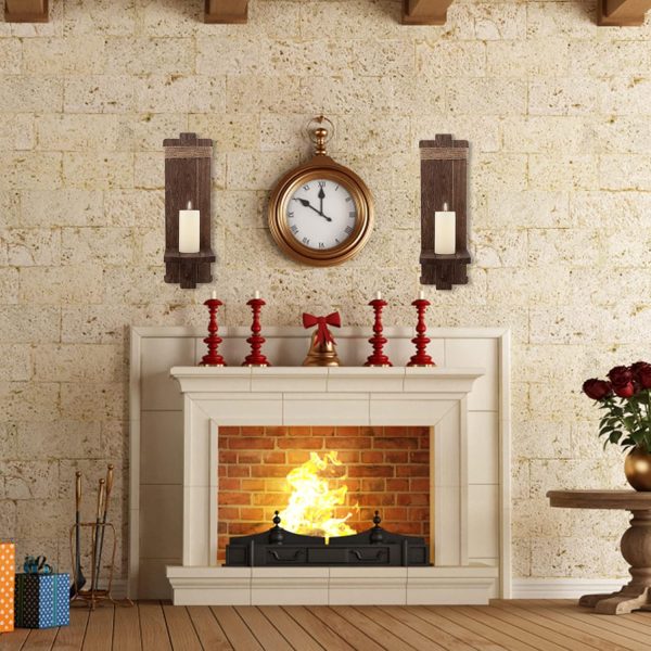 bulk purchase 2pcs rustic wall hanging candle sconces- farmhouse wall mounted wooden candle holders for flower vase- handmade hanging wall sconces for bedroom living room kitchen bathroom (brown) trade price