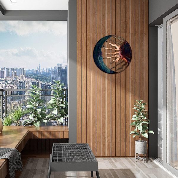 factory direct jannity metal sun wall decor,11.02 inches large metal wall art with sun moon stars retro moon sun wall decoration hanging for indoor outdoor patio yard home garden volume discount