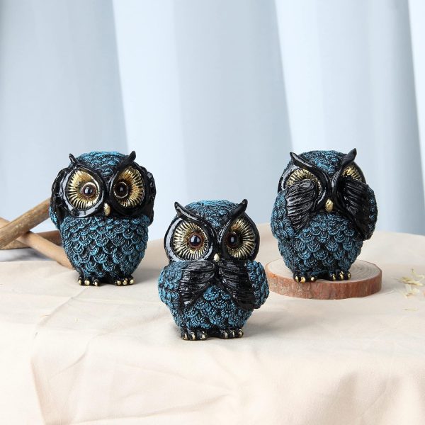 dropship from factory owl figurine and sculptures for shelf decor accents,3 wise owl statue for living room bedroom decoration,retro animal decor,boho gift for women bird lover,see no evil hear no evil speak no evil mass production supply