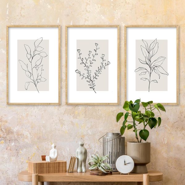 bulk purchase neutral botanical prints wall art decor set of 3 minimalist plant abstract line sign for office 16x11 inch living room home office wood framed boho family paintings wall hanging (wood) trade price