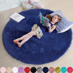 global sourcing navy blue rug for bedroom,fluffy circle rug 4'x4' for kids room,furry carpet for teen's room,shaggy circular rug for nursery room,fuzzy plush rug for dorm,indigo carpet,cute room decor for baby oem/odm services
