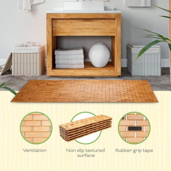 manufacturer direct bamboo bath mat (48 x 16 inches, large) or rug made of natural bamboo with wooden look, floor accessories for bathroom shower, sauna, spa, indoor or outdoor, non slip and water resistant trade price