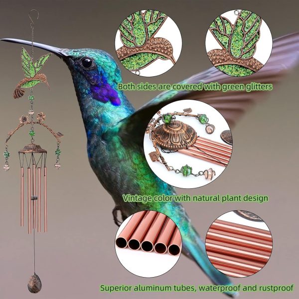 producer to buyer wind chimes - hummingbird wind chimes for outside deep tone 34 inches 5 aluminum tubes, thanksgiving, christmas, birthday gifts for mom, grandma, decorations for home, garden, patio, backyard discounted pricing