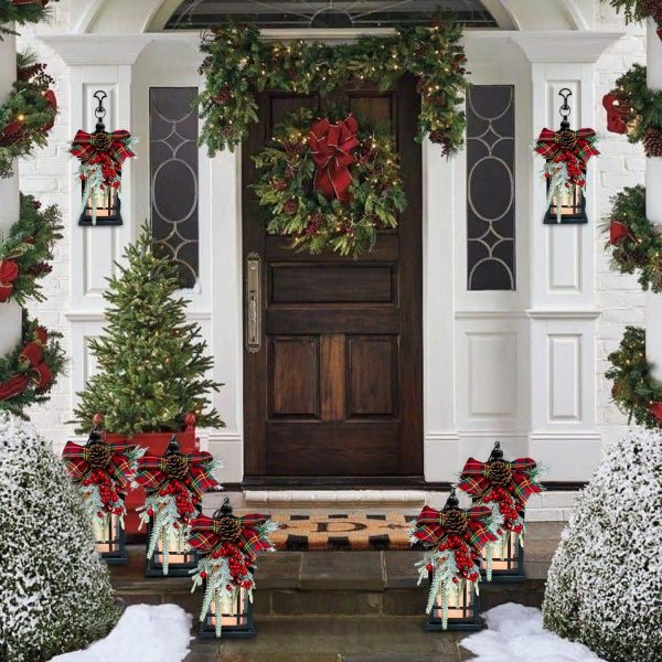 custom wholesale christmas decorative lantern w/led flickering flameless candle - 14 inch, antiqued vintage lantern with xmas ornament for outside indoor table holiday party decoration oem/odm services