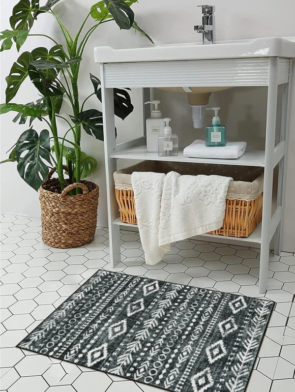 global sourcing lahome boho moroccan throw rug,washable black white 2x3 entryway rug non slip,low-pile soft bath mat rustic tribal kitchen farmhouse rugs for entry front door (2x3ft) oem/odm services