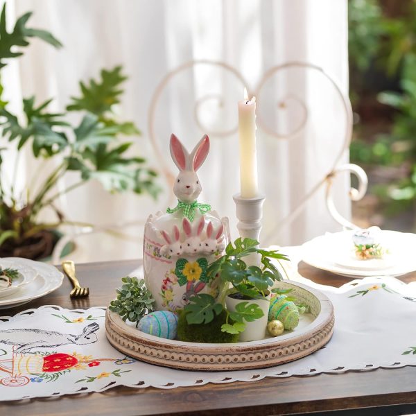wholesale direct hanobe decorative serving tray wood: white washed bead round tray decor for coffee table rustic wooden trays farmhouse centerpiece for living room kitchen counter bulk purchase at factory prices