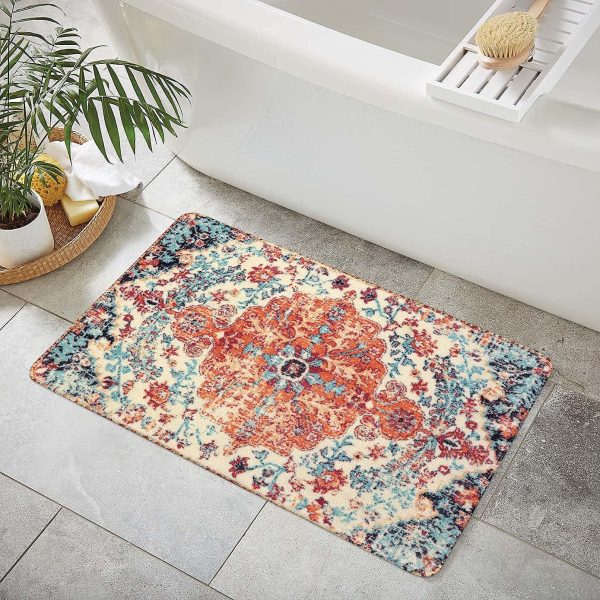 global sourcing lahome bohemian floral medallion area rug - 2x3 oriental distressed small bath rug country vintage doormat faux wool non-slip washable low-pile carpet for bathroom kitchen laundry room decor oem/odm services