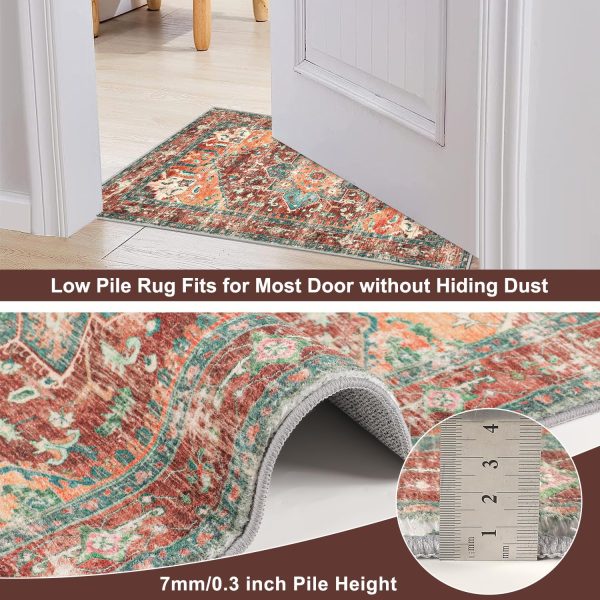 global sourcing washable area rug, 2x3 small entryway rug non-slip boho vintage rug with rubber backing, low pile faux wool soft distressed rug floor carpet for indoor door mat, kitchen, laundry bathroom oem/odm services