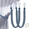 bulk purchase home queen hand braided curtain tie back, buckle holdback drapery curtain tiebacks, 2 rope belt curtain tie with 2 metal hooks, navy and silver factory discount