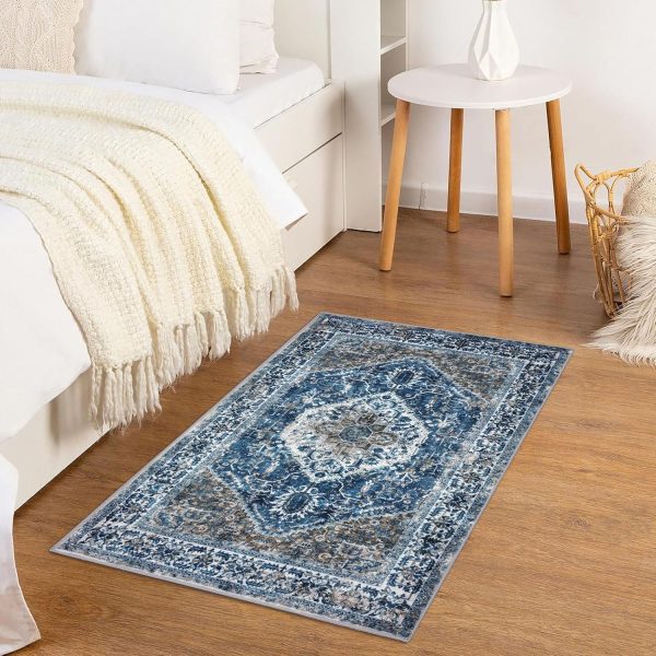 global sourcing kozyfly small area rug 2x3 ft rugs for entryway washable boho entry rug non slip door mat indoor entrance blue printed faux wool vintage printed kitchen rug throw rugs for entrance kitchen bathroom oem/odm services