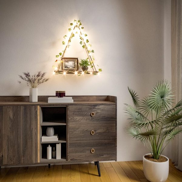bulk purchase richer house artificial ivy led-strip wall hanging shelves set of 2, macrame shelf for bedroom bathroom living room kitchen, wood hanging plant shelves for wall décor trade price